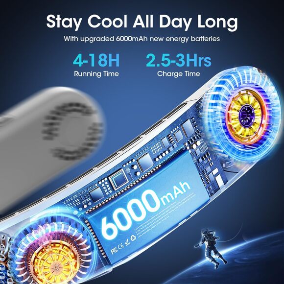 Neck Fan 4 Turbo 6000mAh Portable 360°Cooling Airflow Bladeless w/3 Speeds White - Picture 3 of 5